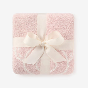 Pale Pink Teddy Bear Feather Knit Baby Blanket