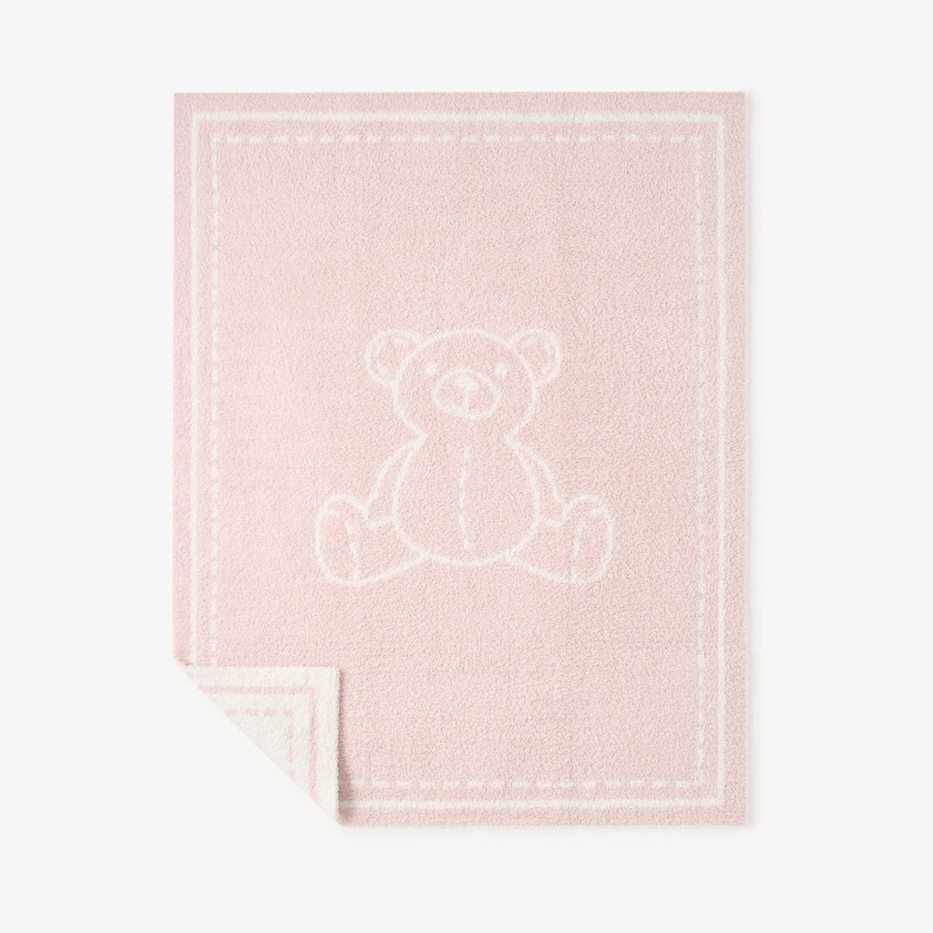 Pale Pink Teddy Bear Feather Knit Baby Blanket