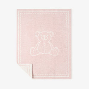 Pale Pink Teddy Bear Feather Knit Baby Blanket