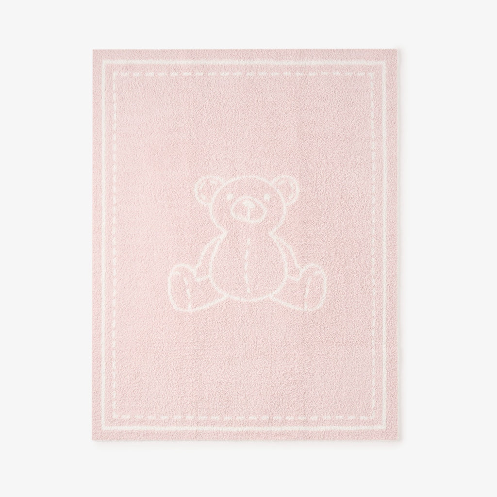 Pale Pink Teddy Bear Feather Knit Baby Blanket