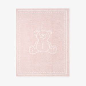Pale Pink Teddy Bear Feather Knit Baby Blanket