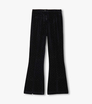 Black Sparkle Wave Velour Flared Pants