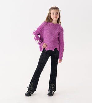 Black Sparkle Wave Velour Flared Pants