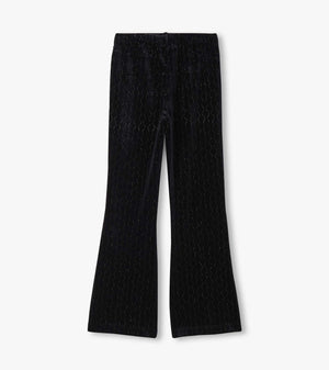 Black Sparkle Wave Velour Flared Pants