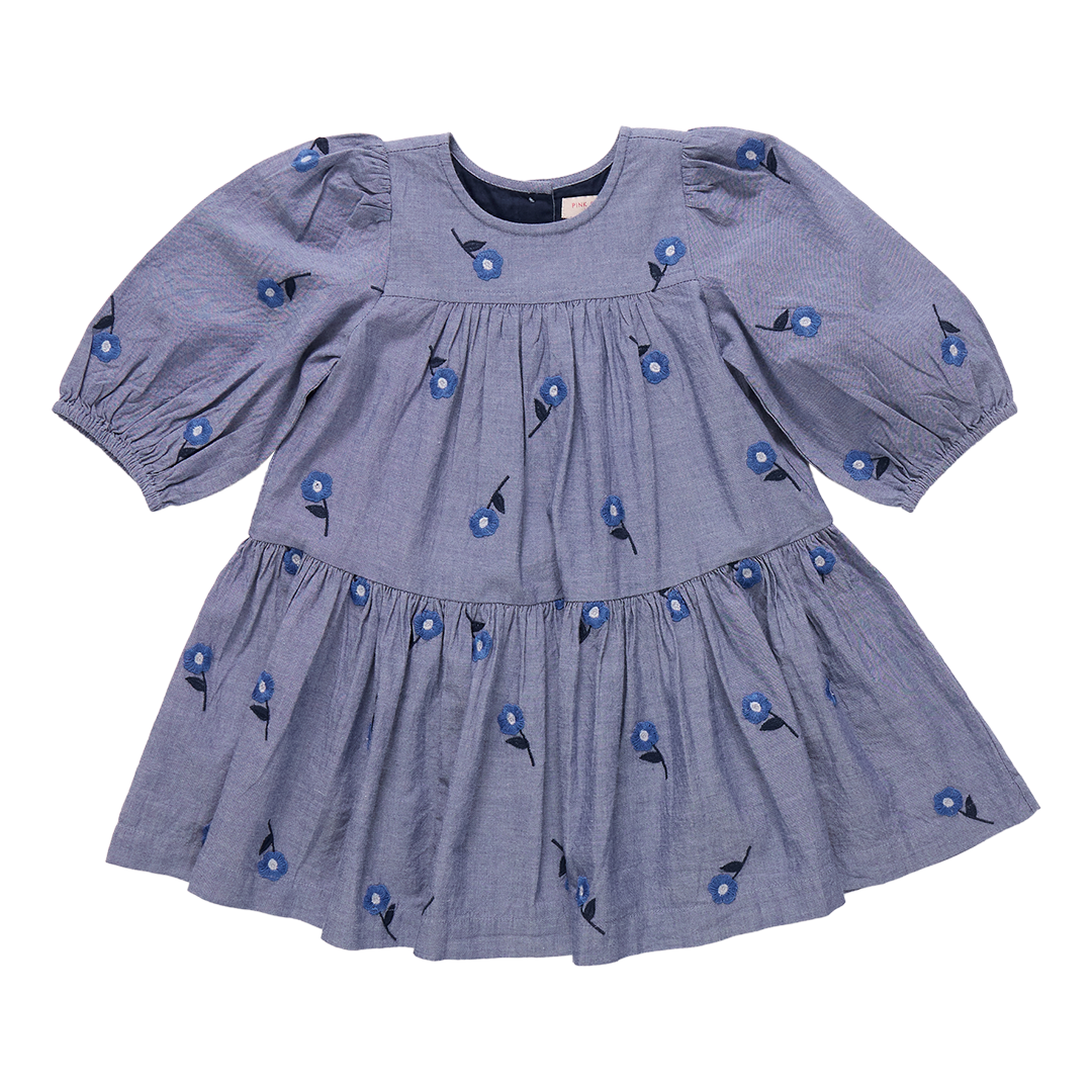 Fiona Dress | Blue Blossom Embroidery