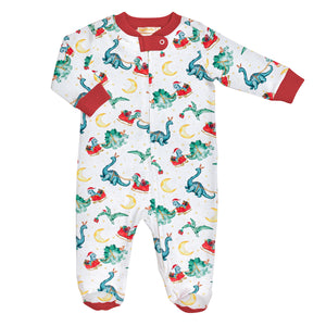 Dino Clause Printed Zipper Footie or Coverall