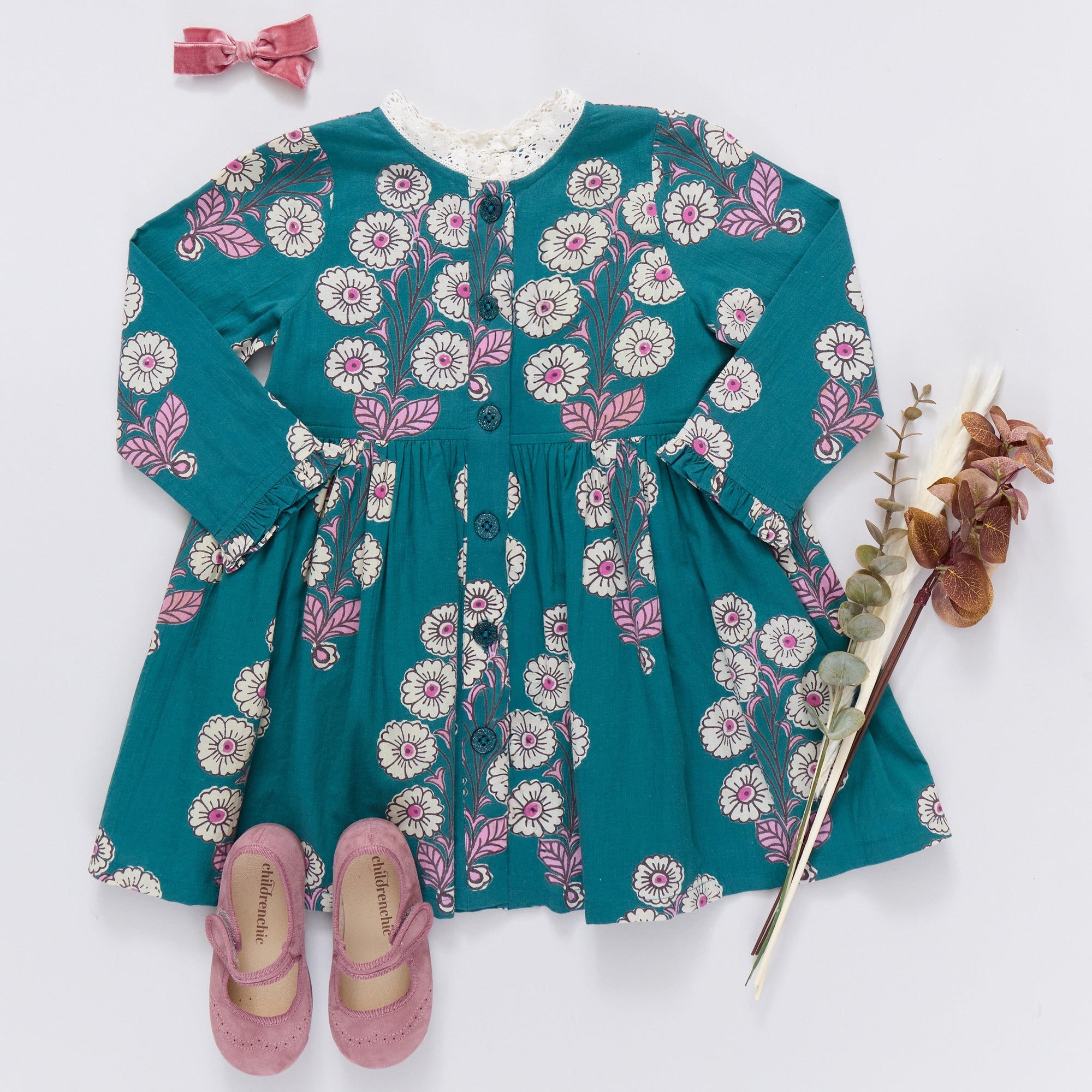 Autumn Dress | Evergreen Buttercup Floral