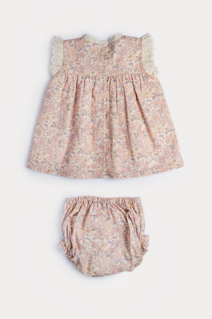 Susie Dress w/ Broderie Frills and Cherry Frill Bloomer | Multi Muted Flower
