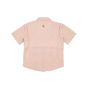 Game Day Short Sleeve Guayabera Shirt | Burnt Orange Wave Check