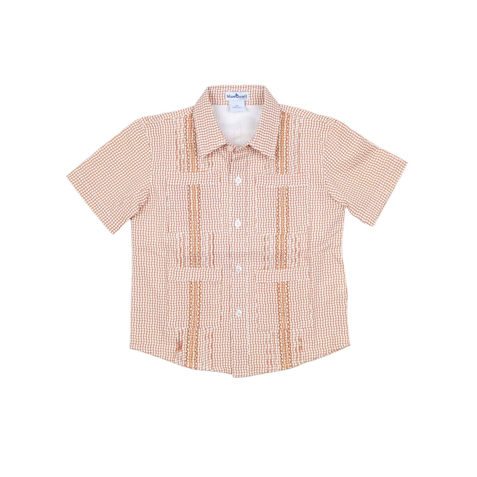 Game Day Short Sleeve Guayabera Shirt | Burnt Orange Wave Check