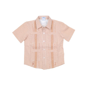 Game Day Short Sleeve Guayabera Shirt | Burnt Orange Wave Check