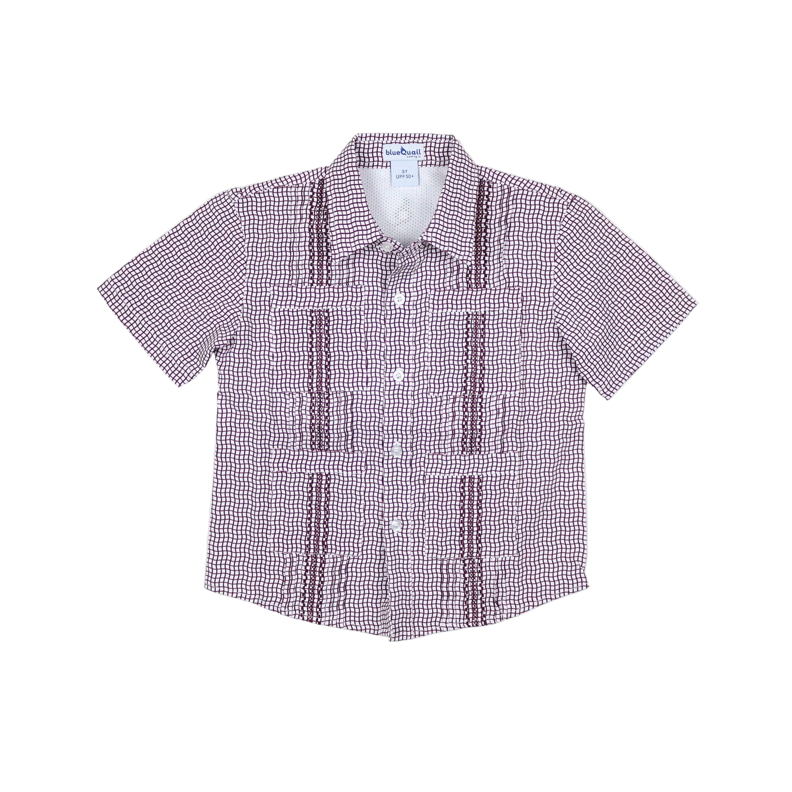 Game Day Short Sleeve Guayabera Shirt | Maroon Wave Check