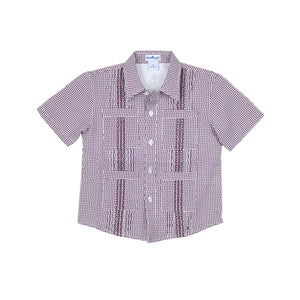 Game Day Short Sleeve Guayabera Shirt | Maroon Wave Check