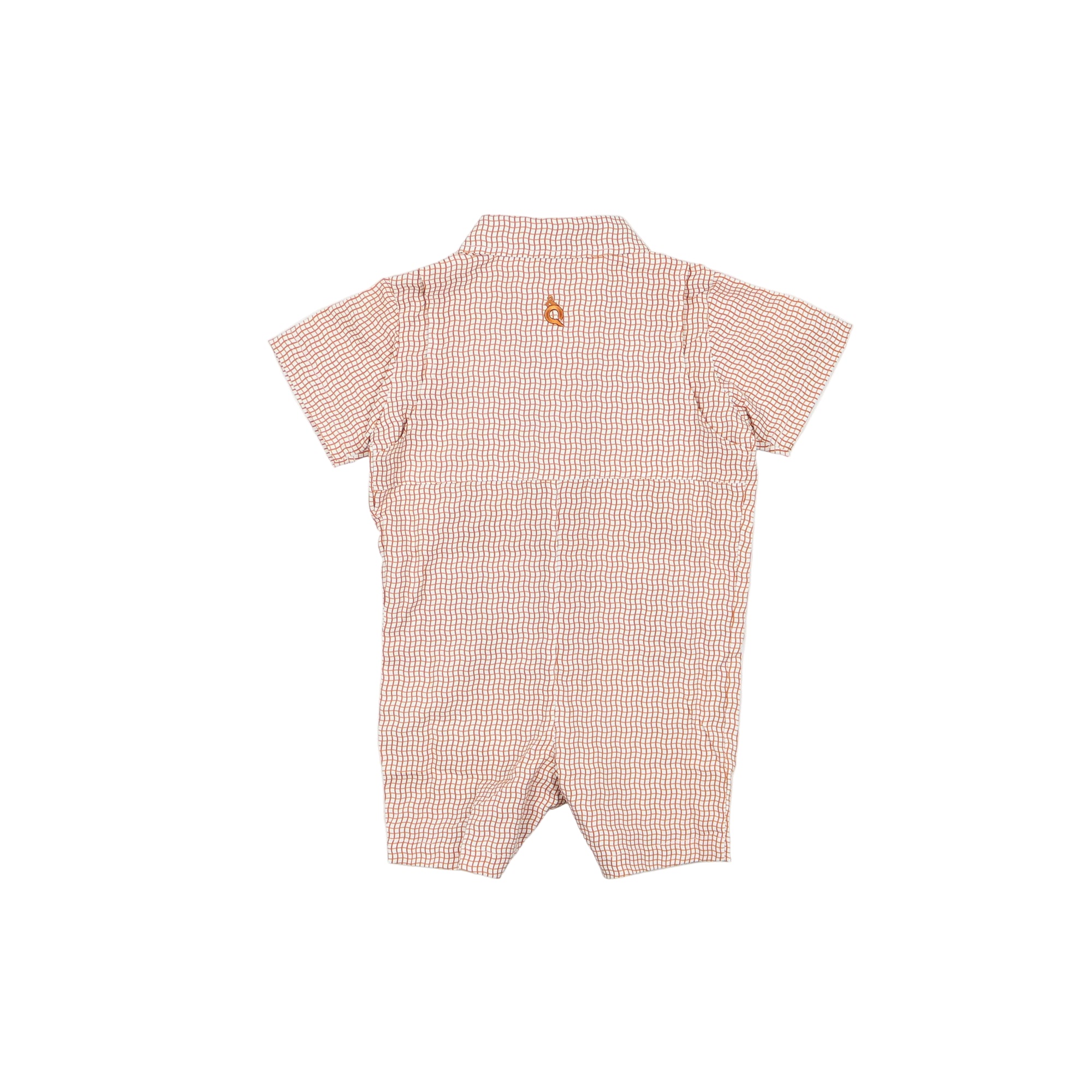 Game Day Short Sleeve Guayabera Romper | Burnt Orange Wave Check