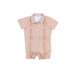Game Day Short Sleeve Guayabera Romper | Burnt Orange Wave Check