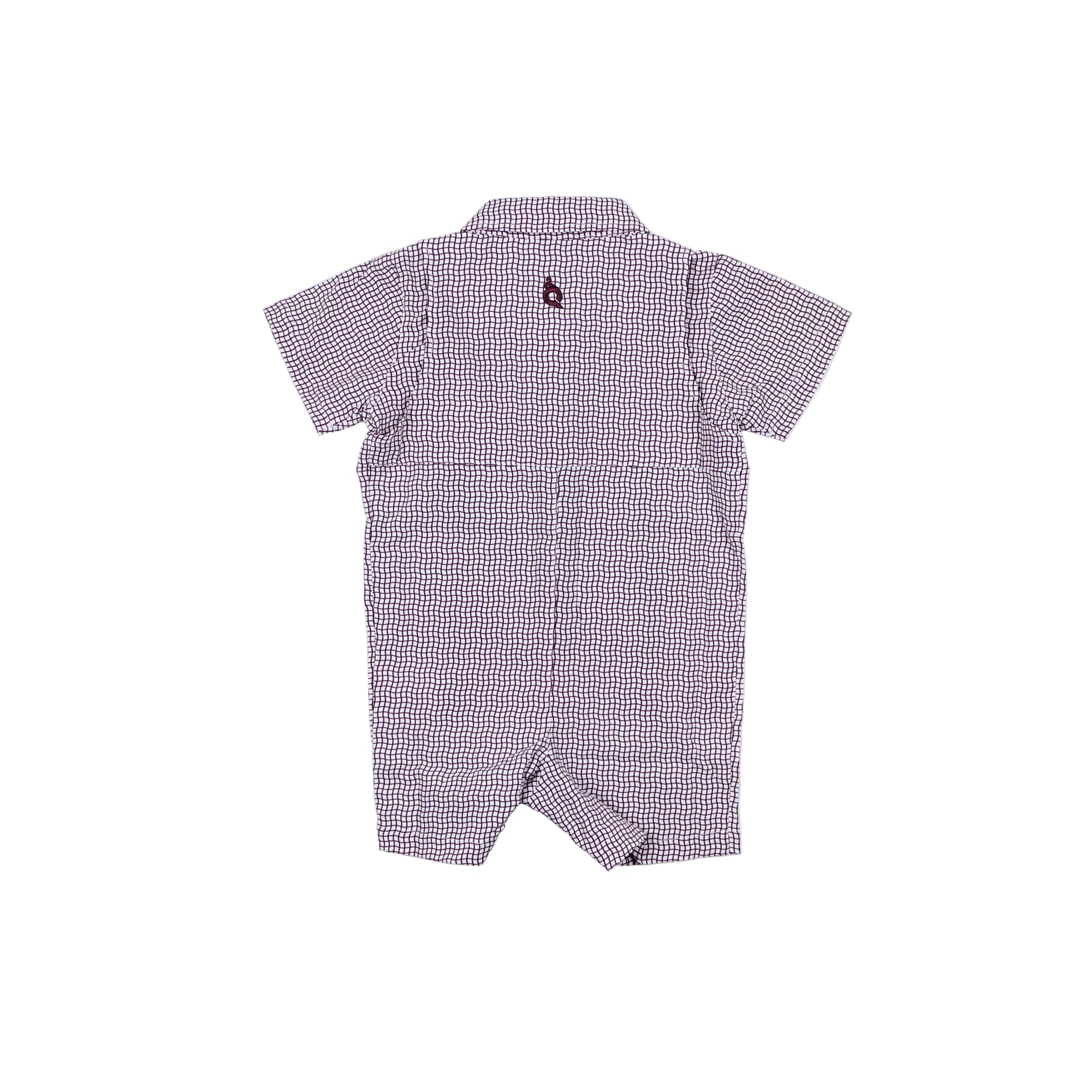 Game Day Short Sleeve Guayabera Romper | Maroon Wave Check