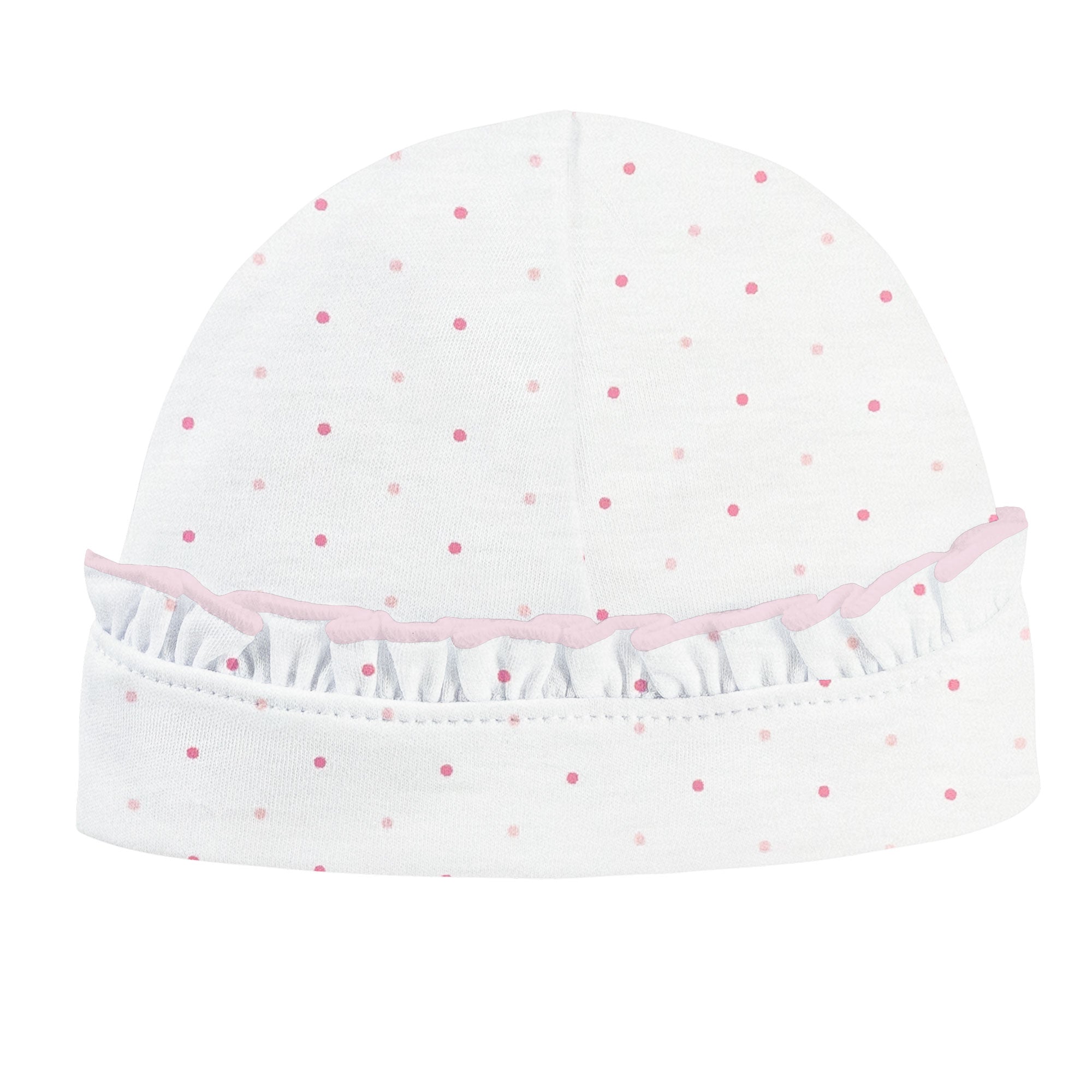 Pink Dots Printed Hat with Ruffle