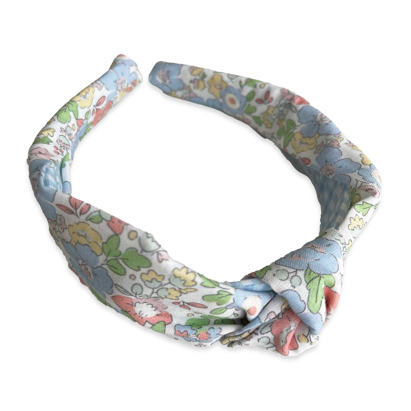 Flowers and Gingham Knotted Headband | Blue