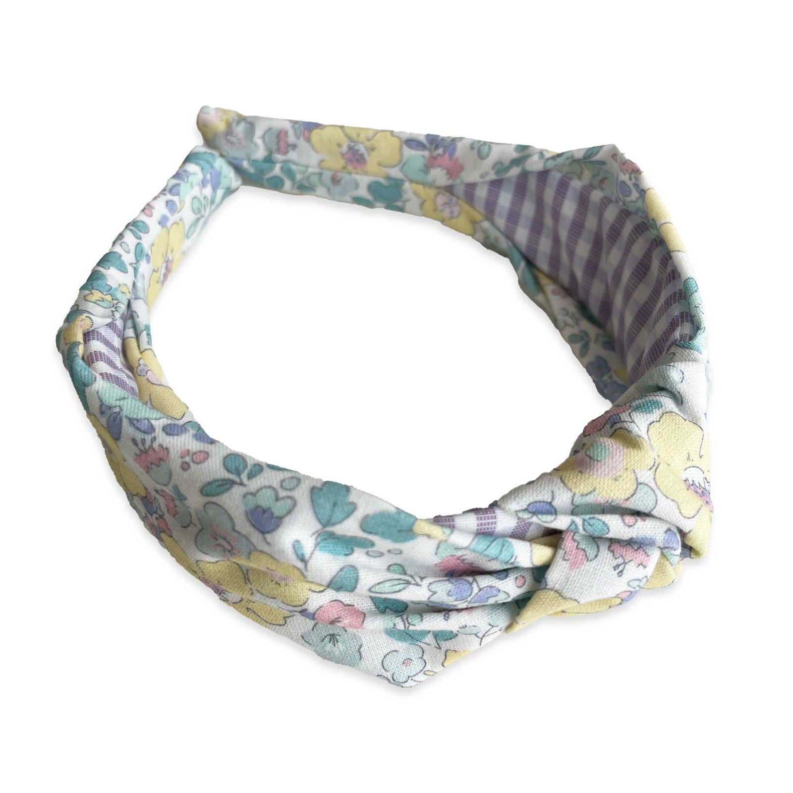 Flowers and Gingham Knotted Headband | Lavender