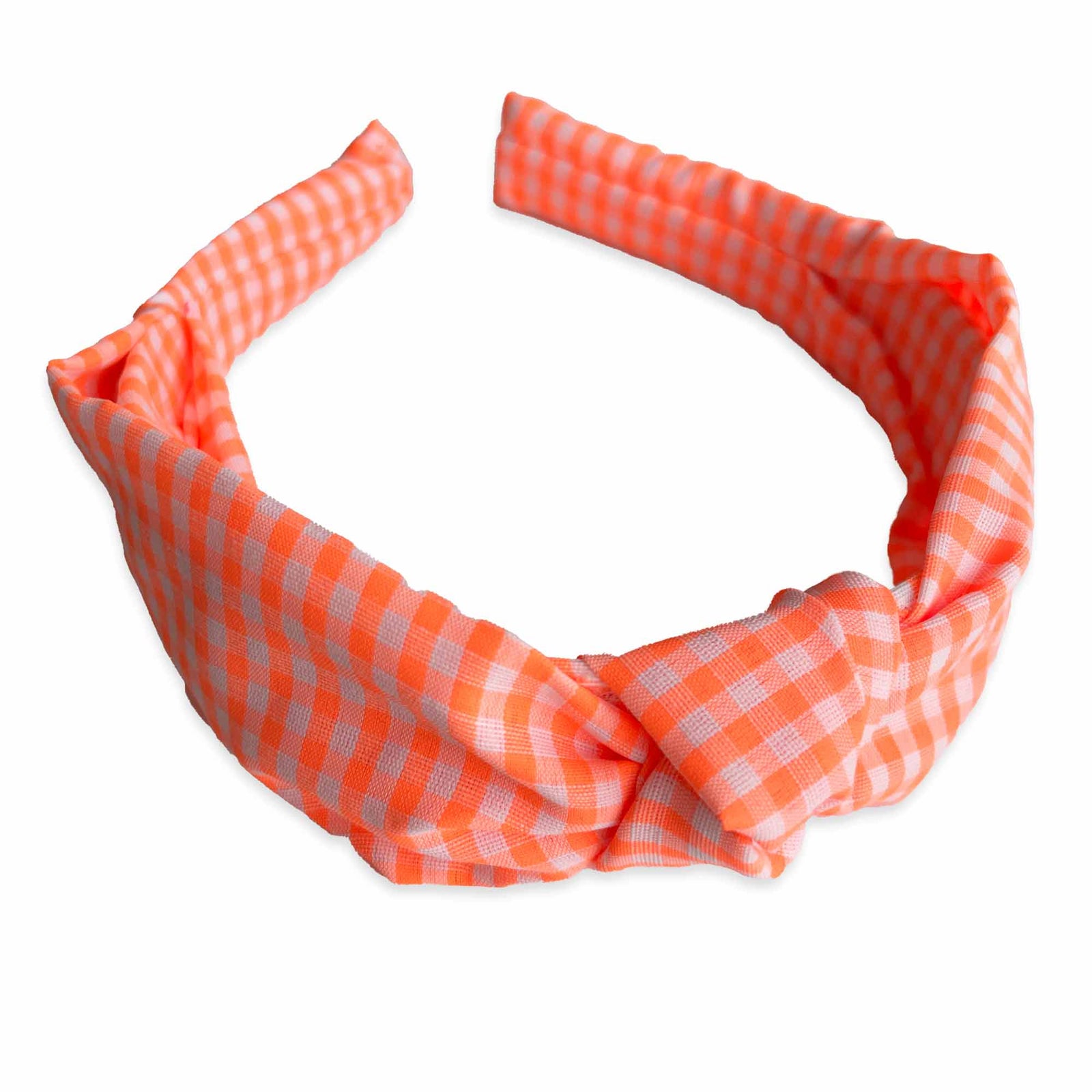 Neon Gingham Knotted Headband | Orange