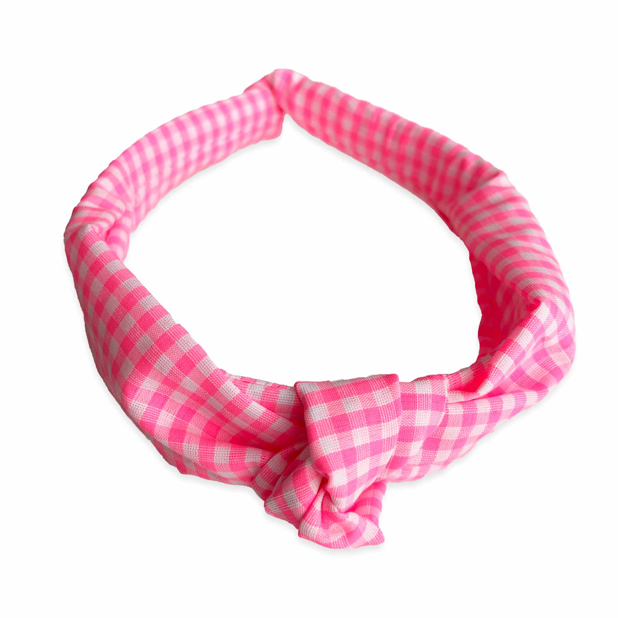 Neon Gingham Knotted Headband | Pink