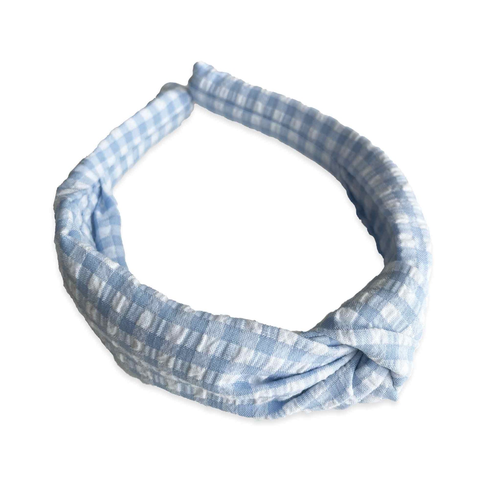 Seersucker Gingham Knotted Headband | Blue