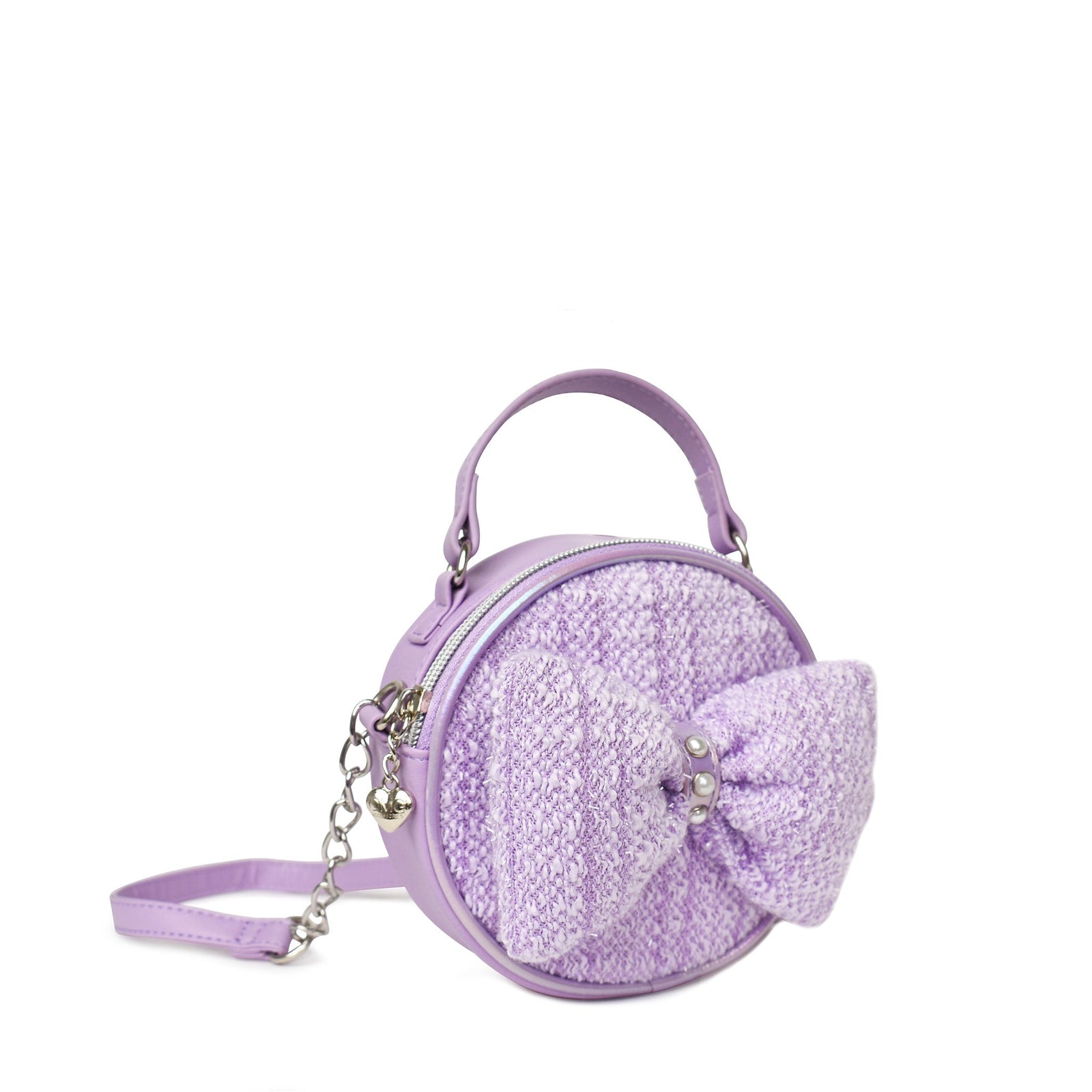 Lavender Tweed Bow Rounded Crossbody Bag