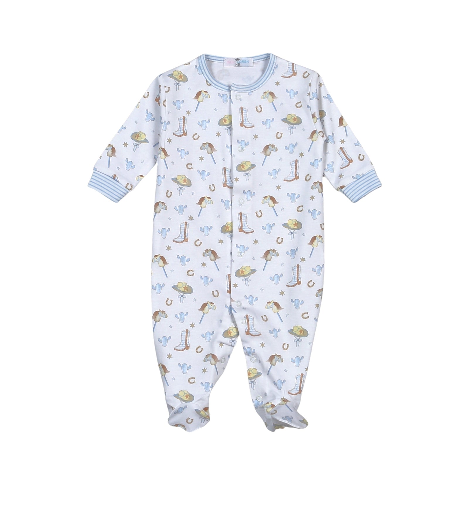 Howdy Baby Blue Pima Zipper Footie