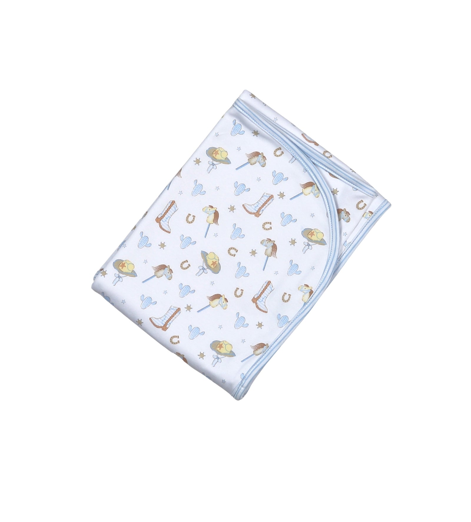 Howdy Baby Blue Pima Receiving Blanket