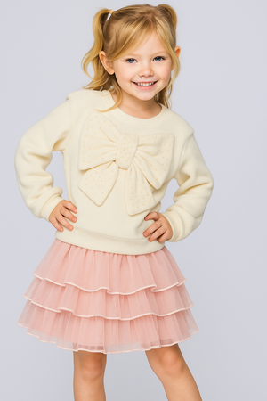 Long Sleeve Sherpa Bow Top with Pearls