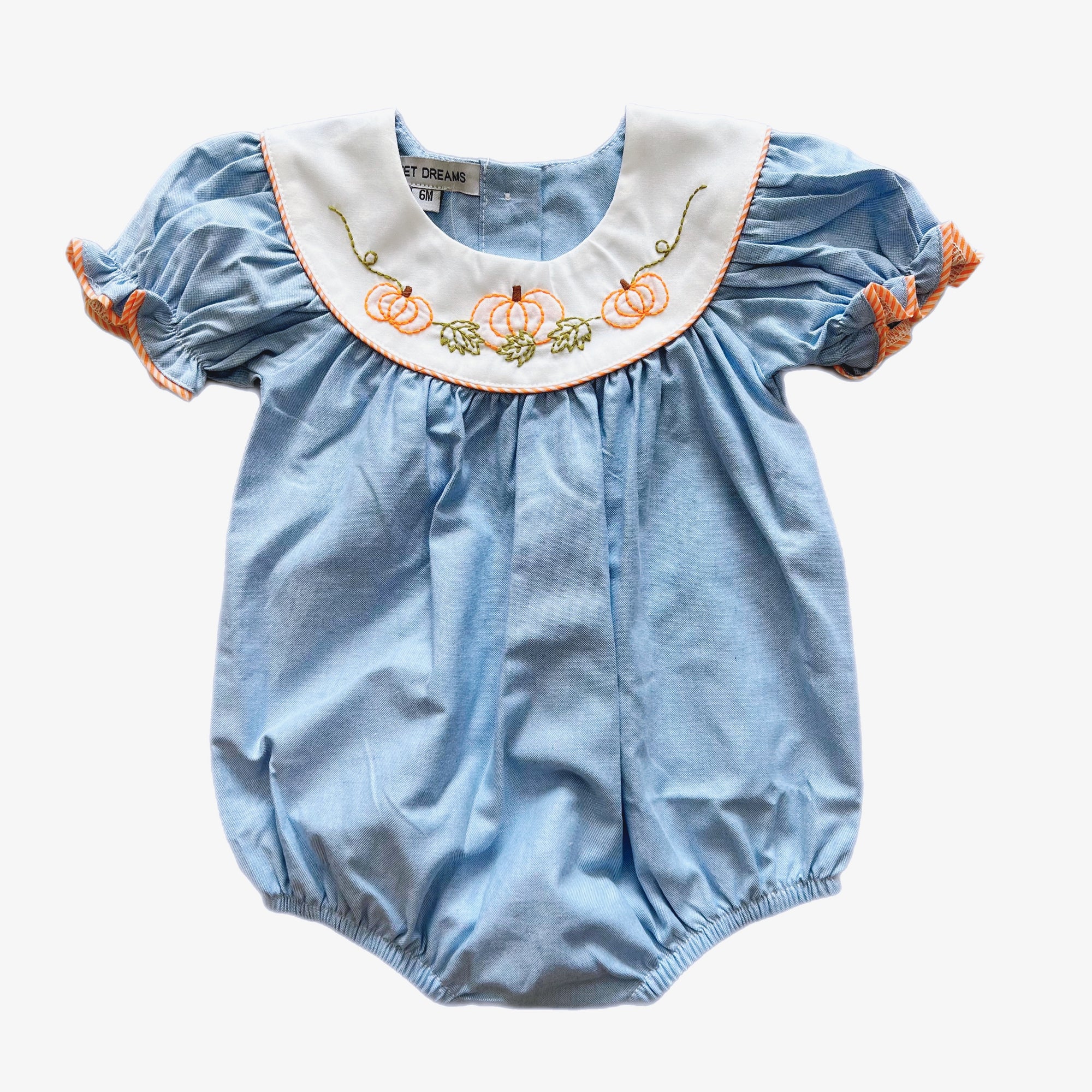 Chambray Pumpkin Embroidered Short Sleeve Bubble
