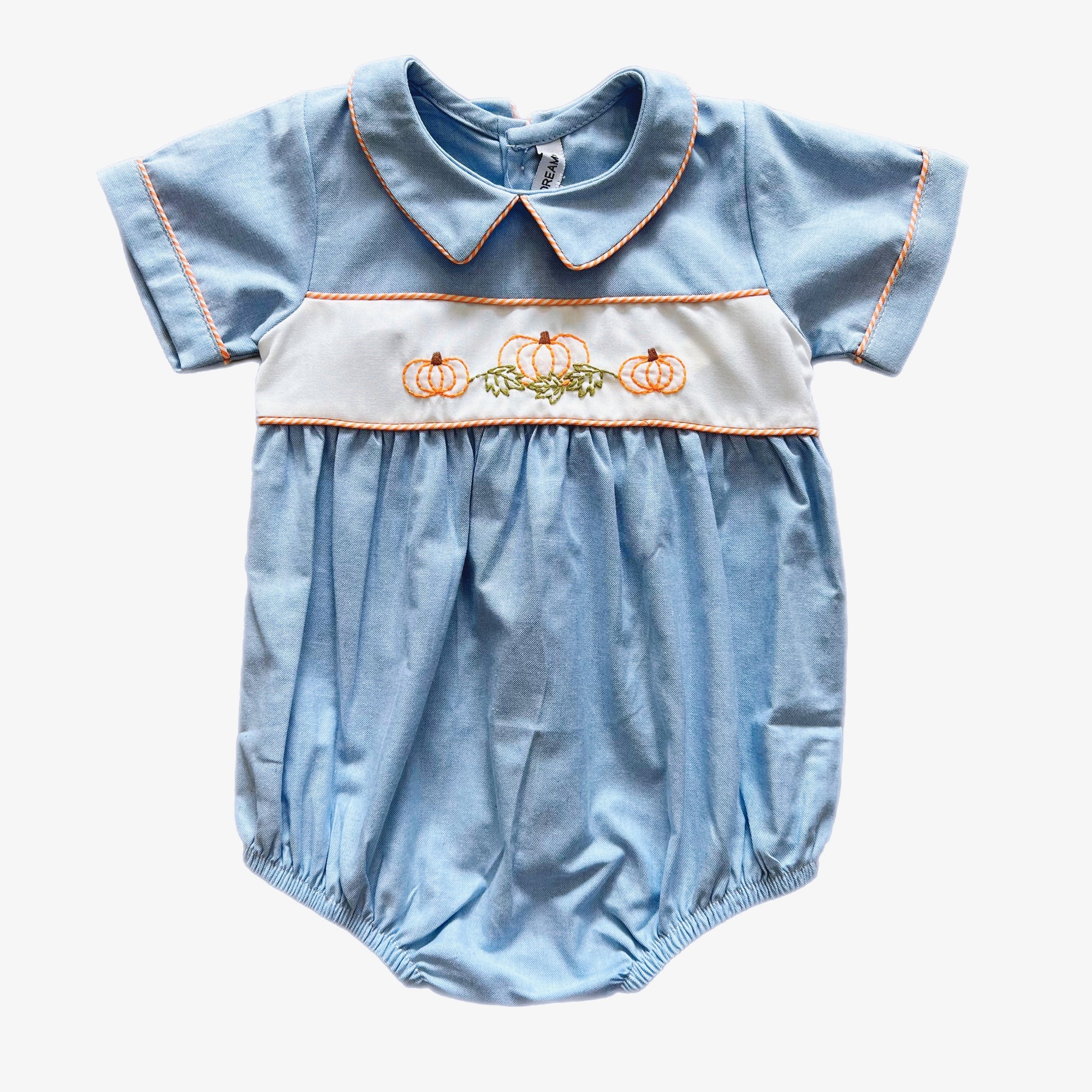 Chambray Pumpkin Embroidered Collared Bubble