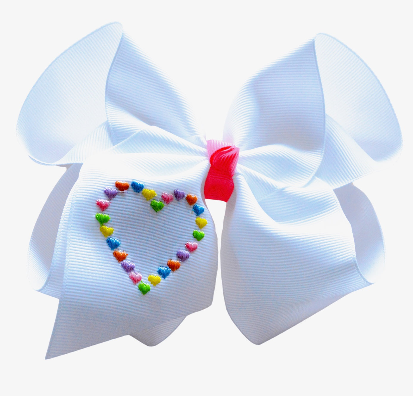 Candy Hearts Embroidered Grosgrain Hair Bow with Knot Wrap
