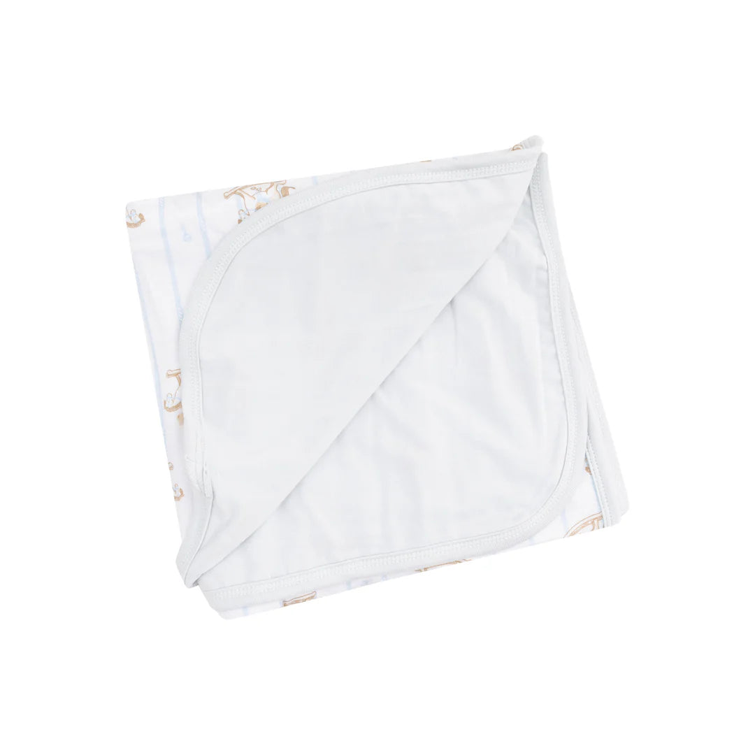 Blue Vintage Rocking Horse 2 Ply Bamboo Blanket with Binding