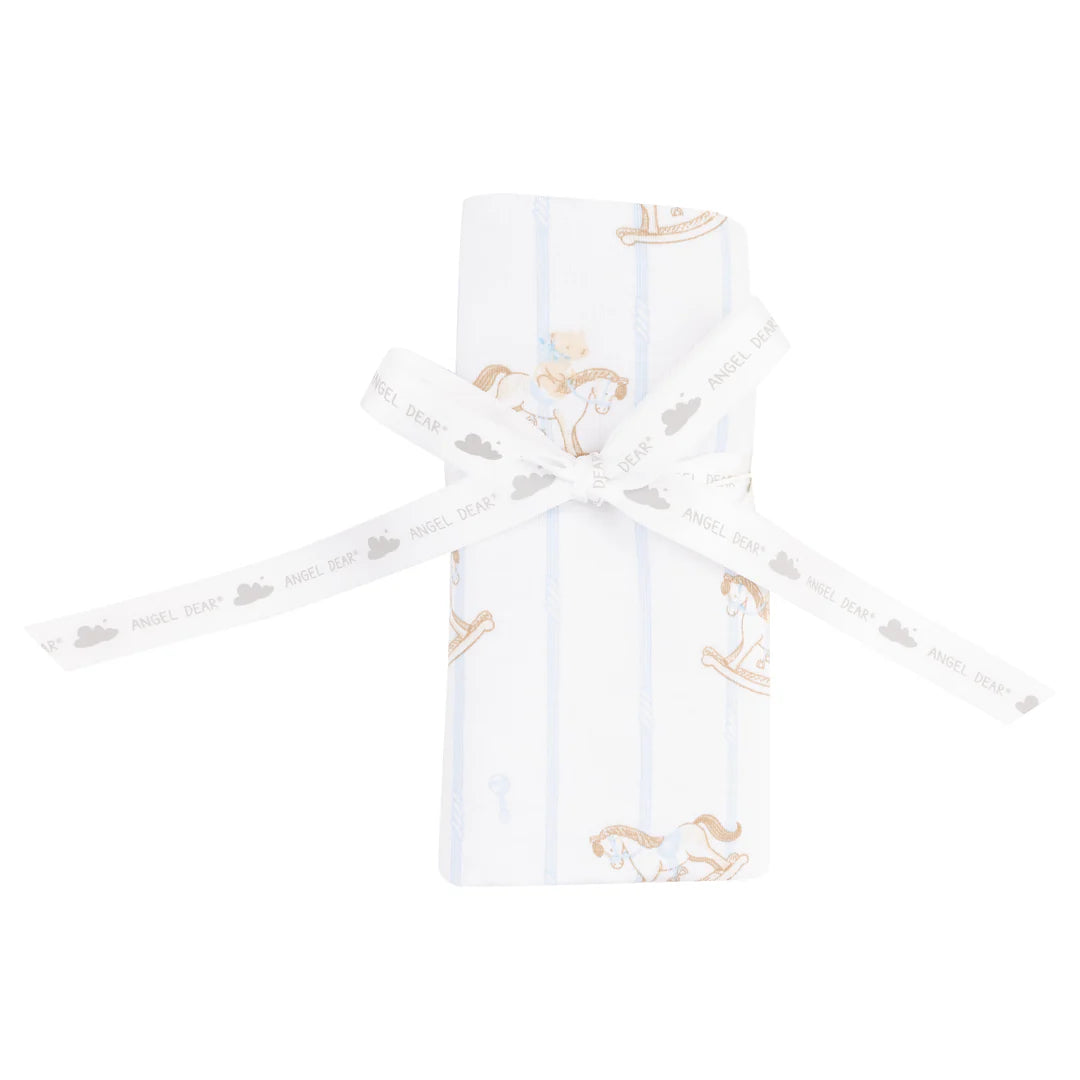 Blue Vintage Rocking Horse 2 Ply Bamboo Blanket with Binding