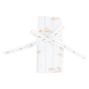 Blue Vintage Rocking Horse 2 Ply Bamboo Blanket with Binding