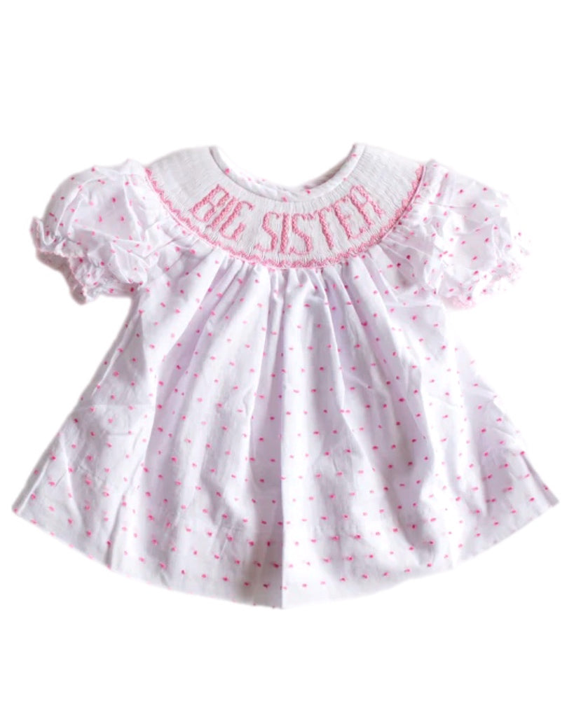 Big Sister Smocked Dress | Pink Swiss Dot