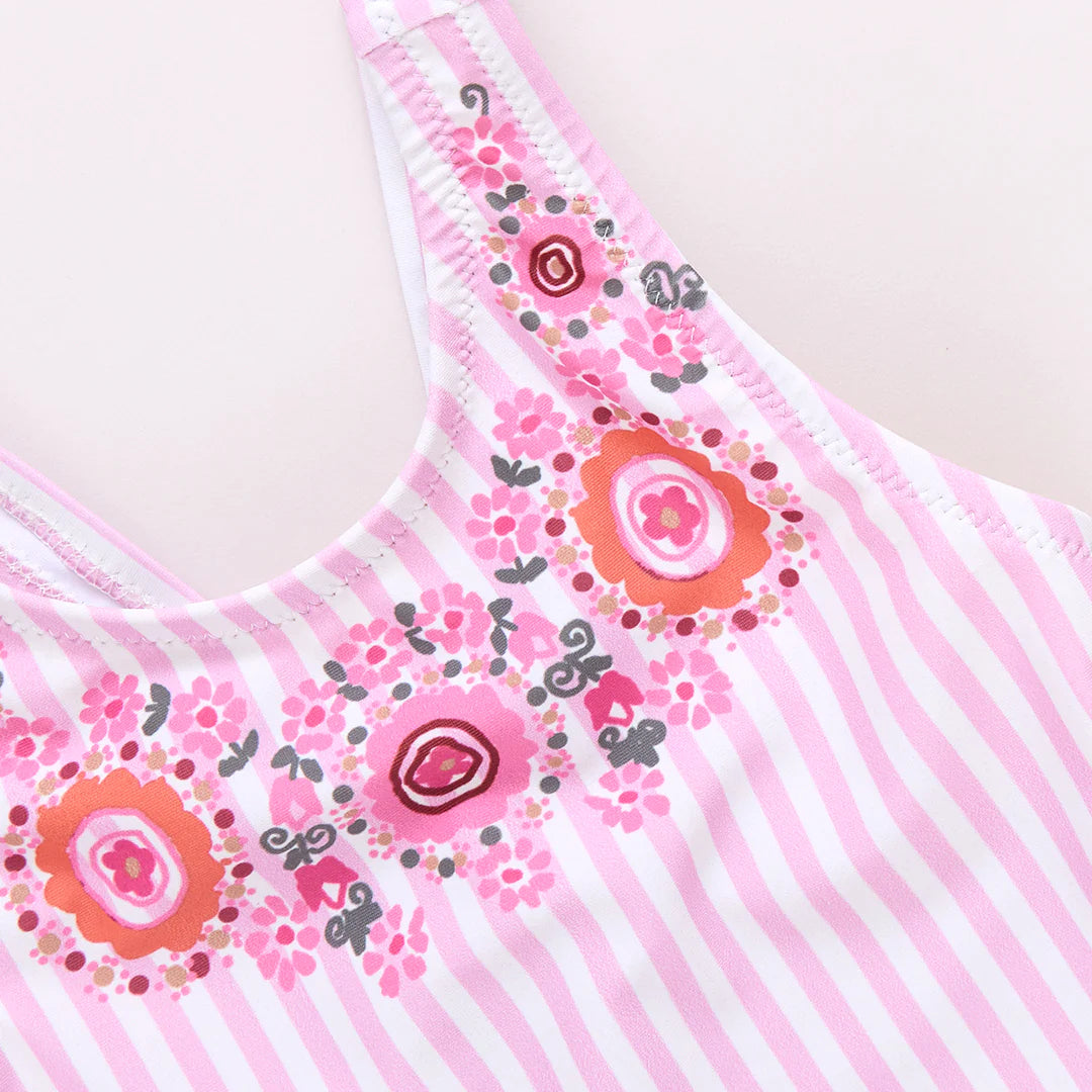 Sutton Swimsuit | Pink Faux Embroidery Stripe