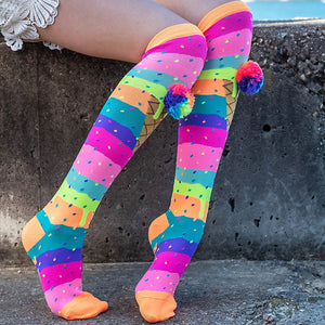 Ice Cream Crazy Socks with Rainbow Pom Poms