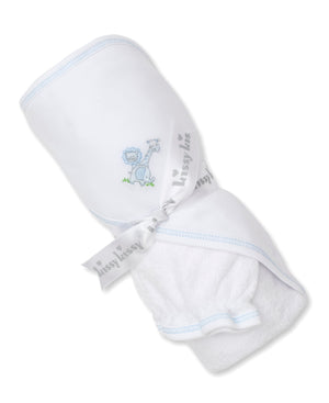 Gingham Jungle Blue Hooded Towel with Mitt Set