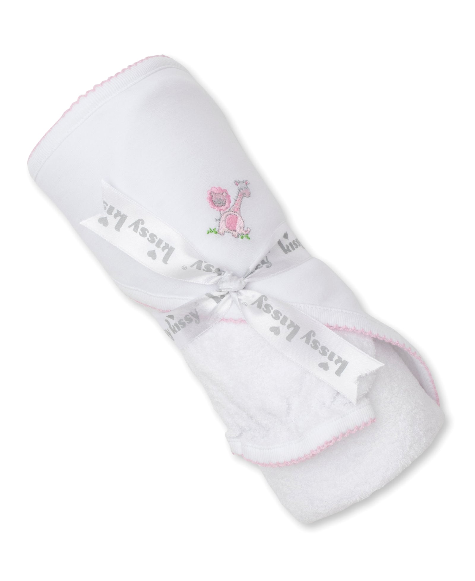 Gingham Jungle Pink Hooded Towel with Mitt Set