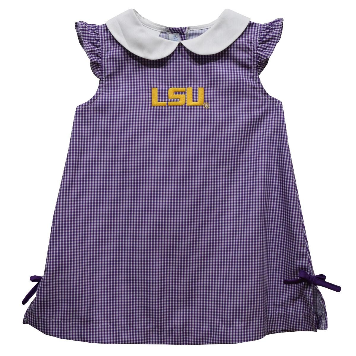 LSU Tigers Embroidered Purple Gingham A Line Dress