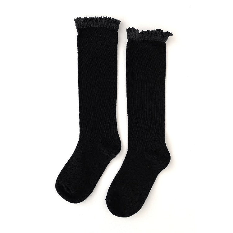 Lace Top Knee High Socks | Black