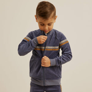 Velour Track Jacket | Retro Stripe on Miles Blue