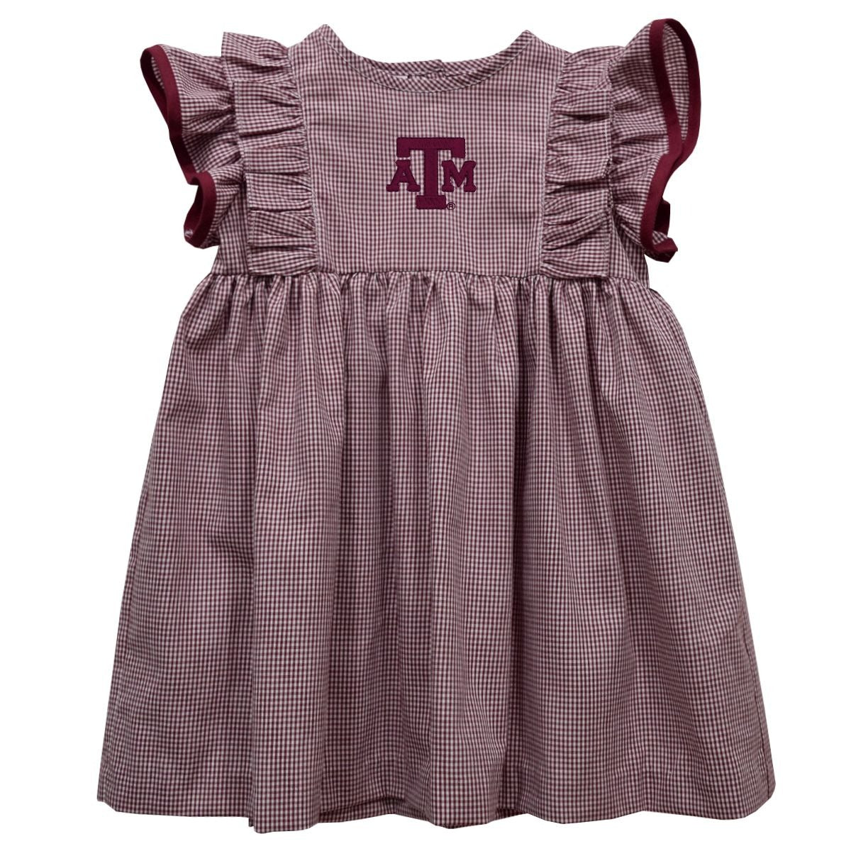 Texas A&M Aggies Embroidered Maroon Gingham Ruffle Dress