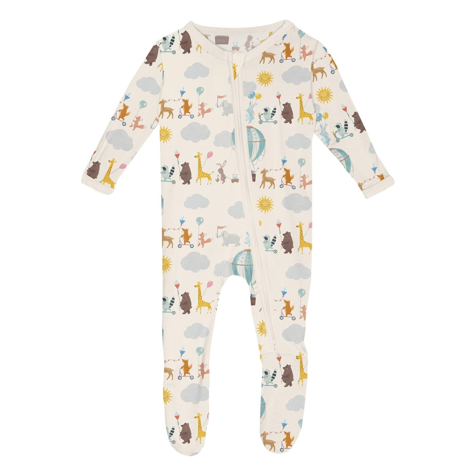 Print Footie with 2 Way Zipper | Natural Animal Parade