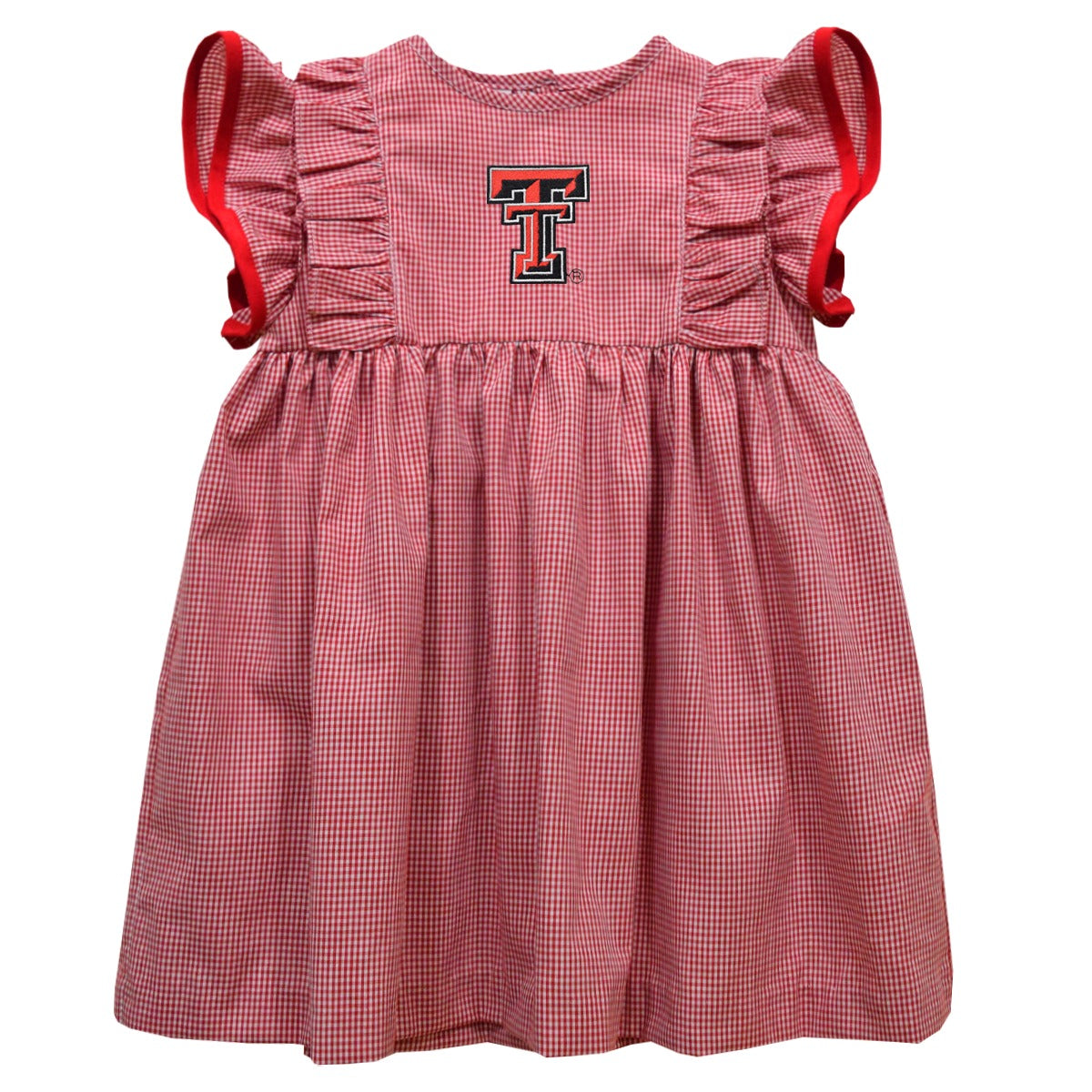 Texas Tech Red Raiders Embroidered Red Gingham Ruffle Dress