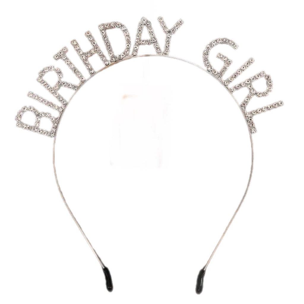 Rhinestone Birthday Girl Headband | Silver with Clear Stones