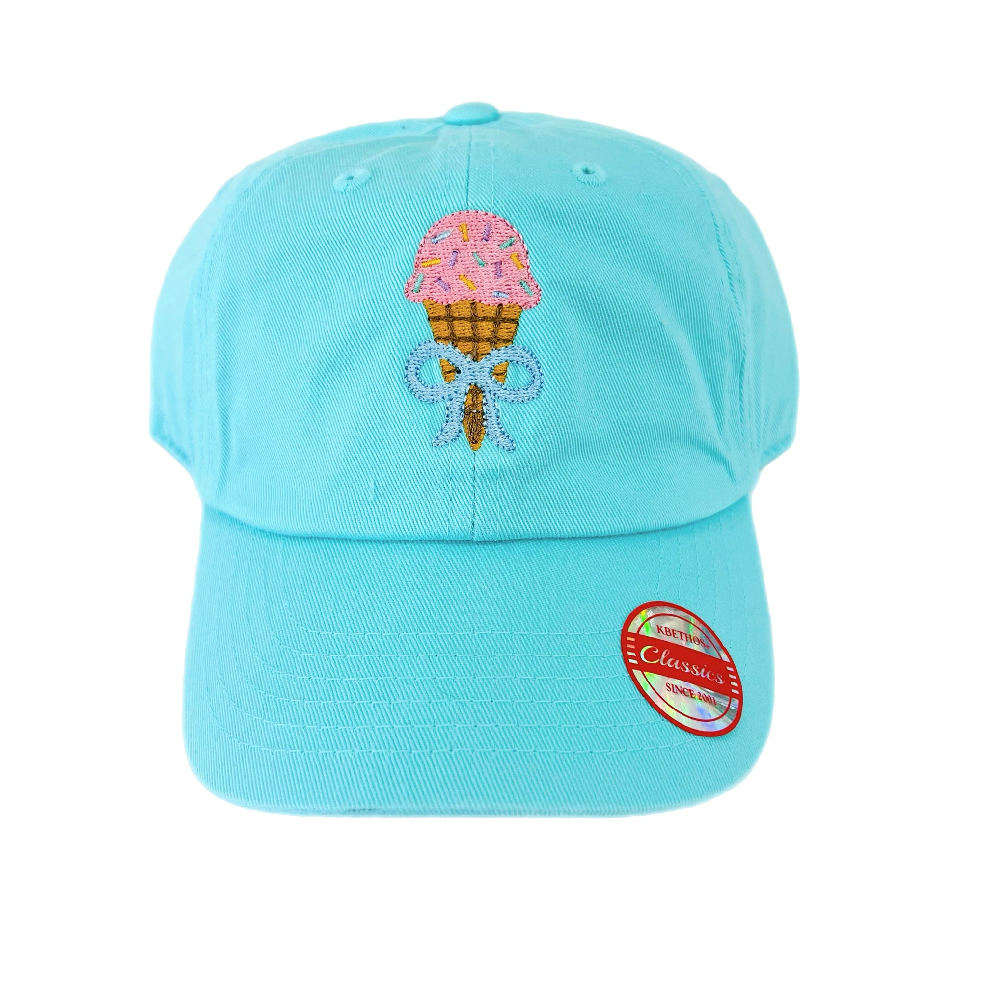 Kids Embroidered Baseball Hat | Ice Cream Cone | Aqua