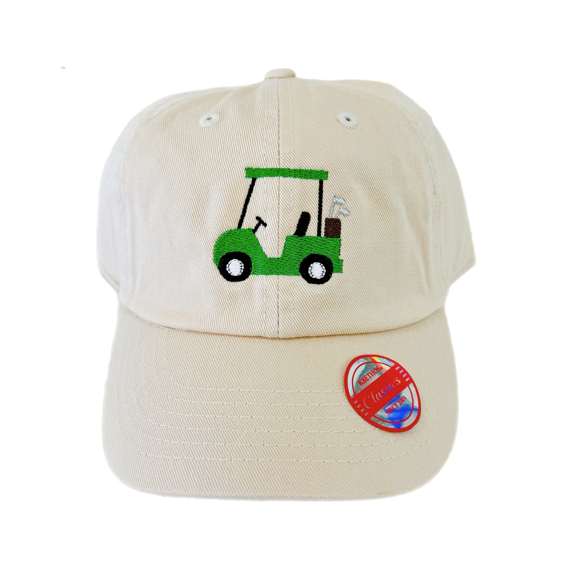 Kids Embroidered Baseball Hat | Golf Cart | Light Khaki